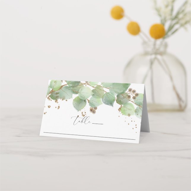Elegant Watercolor Greenerity Wedding Platzkarte (Vorderseite)