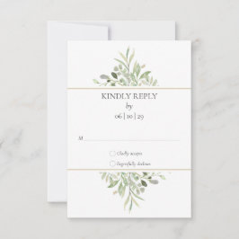 Elegant Watercolor Greenerity Wedding RSVP Karte