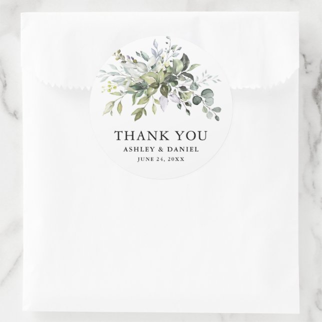 Elegant Watercolor Greenerity Wedding Runder Aufkleber (Tasche)