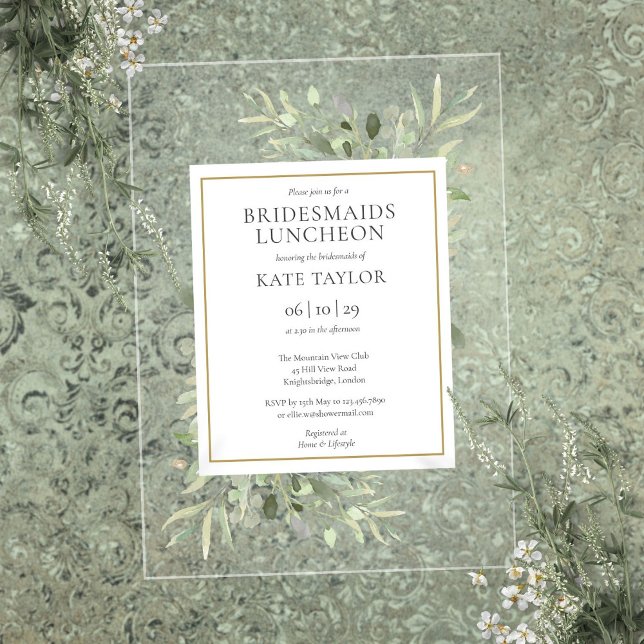Elegant Watercolor Greenery Bridesmaids Acryleinladungen (Elegant Watercolor Greenery Bridesmaids Luncheon Acrylic Invitations)