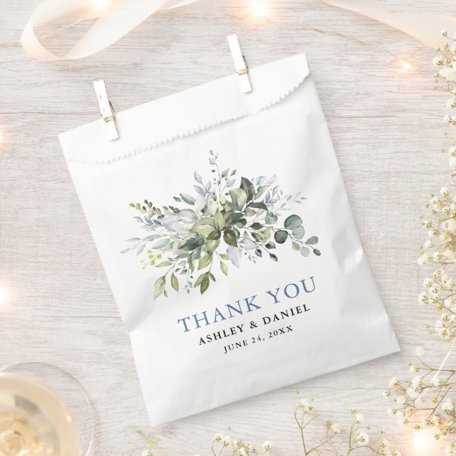 Elegant Watercolor Greenery Dusty Blue Wedding Geschenktütchen (Ausgeschnitten)