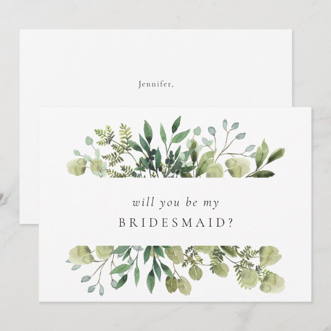 Elegant Watercolor Greenery Einladung (Vorne/Hinten)