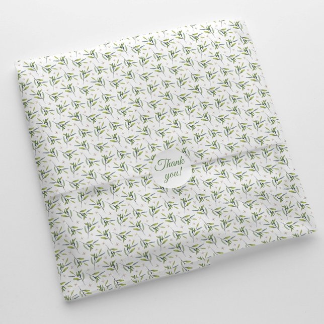 Elegant Watercolor Greenery Foliage et Flowers Seidenpapier (Modern, elegant watercolor greenery tissue paper with foliage and small star-like flowers.)