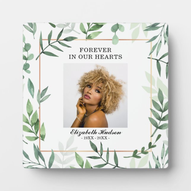 Elegant Watercolor Greenery Framed Foto Fotoplatte (Vorderseite)