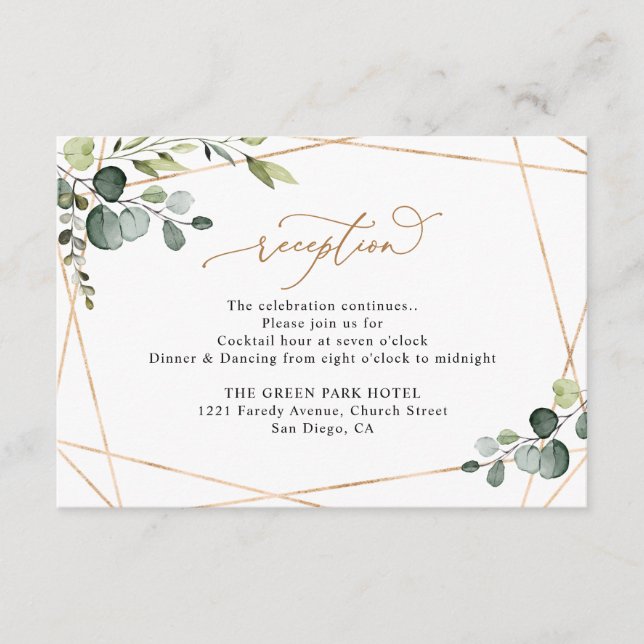 Elegant Watercolor Greenery Gold Wedding Reception Begleitkarte (Vorderseite)