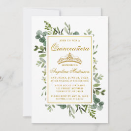 Elegant Watercolor Greenery Quinceanera Gold Einladung