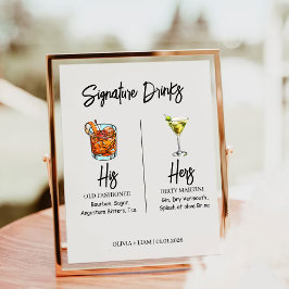 Elegant Watercolor His and Hers Signature Drinks  Sockelschild
