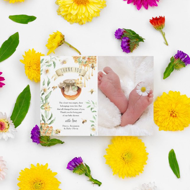 Elegant Watercolor HoneyBee Baby Shower Dankeskarte (Von Creator hochgeladen)