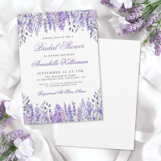Elegant Watercolor Lavender Floral Bridal Shower Einladung (Elegant Watercolor Lavender Floral Bridal Shower Invitation)