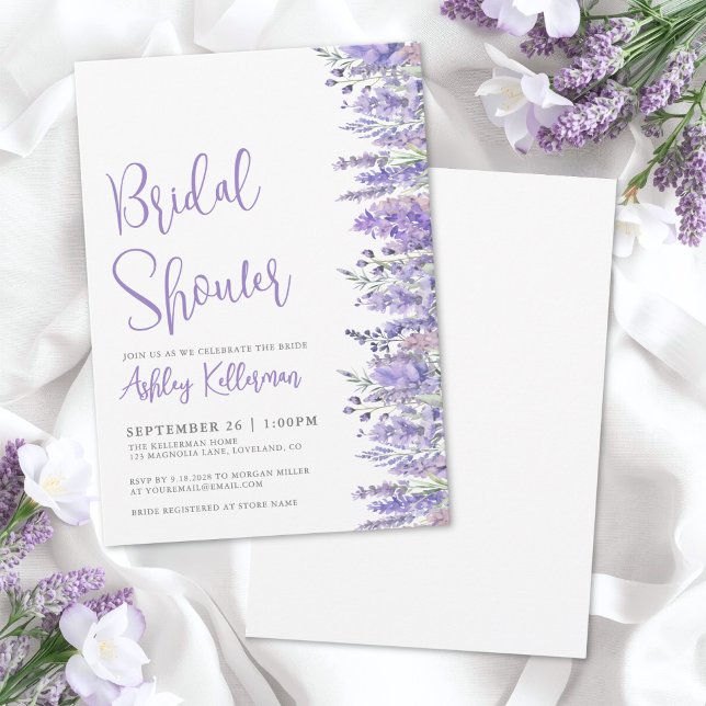 Elegant Watercolor Lavender Floral Bridal Shower Einladung (Elegant Watercolor Lavender Floral Bridal Shower Invitation)