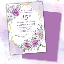 Elegant Watercolor Lila Floral 45. Geburtstag Einladung