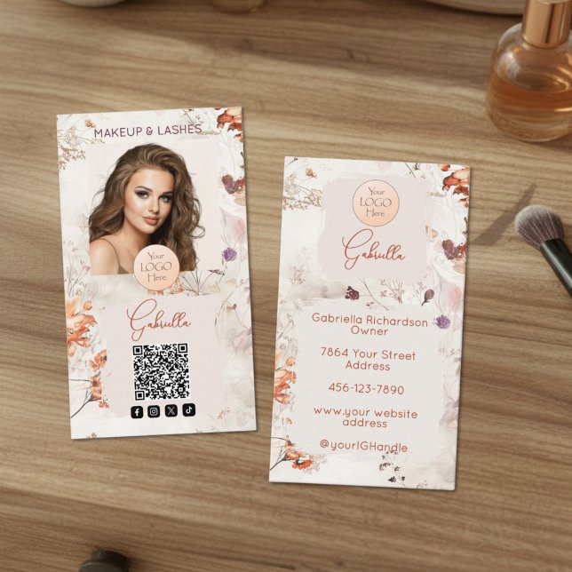 Elegant Watercolor Logo QR Code Photo Makeup Visitenkarte (Von Creator hochgeladen)
