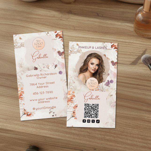 Elegant Watercolor Logo QR Code Photo Makeup Visitenkarte (Von Creator hochgeladen)