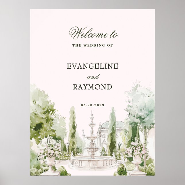 Elegant Watercolor Manor Garden Wedding Poster (Vorne)