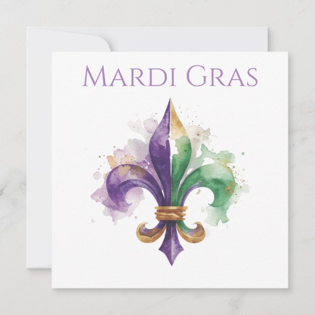 Elegant Watercolor Mardi Gras  Einladung (Vorderseite)
