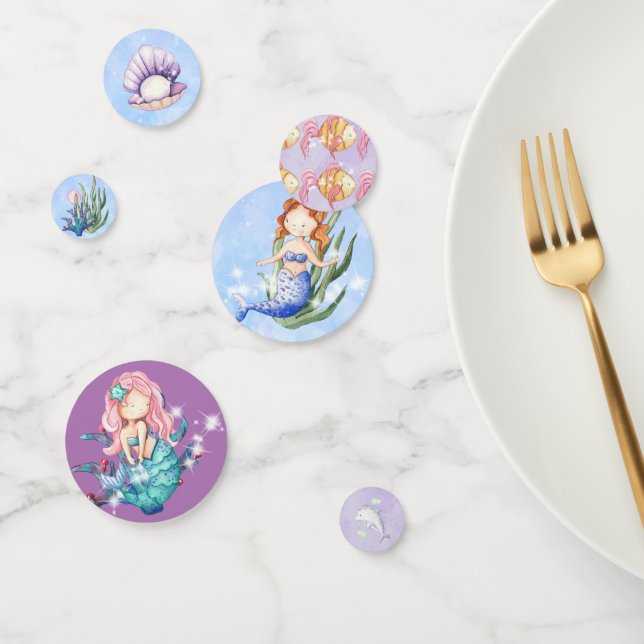 Elegant Watercolor Mermaids Birthday Confetti Konfetti (Gruppe)