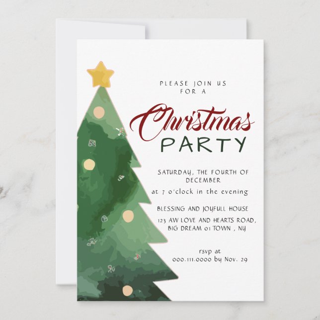 Elegant Watercolor Minimalist Christmas Party Einladung (Vorderseite)