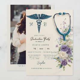 Elegant Watercolor Nursing Graduation Invitation w Einladung