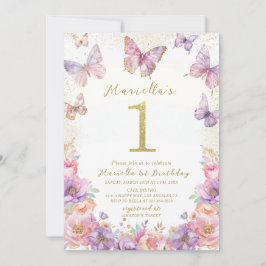 Elegant Watercolor One 1st Birthday Butterfly Gir Einladung