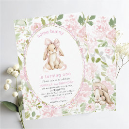 Elegant  Watercolor One 1st Birthday some bunny Gi Einladung