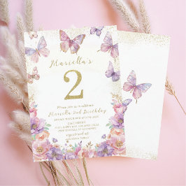 Elegant Watercolor One 2nd Birthday Butterfly Gir Einladung