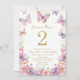 Elegant Watercolor One 2nd Birthday Butterfly Gir Einladung