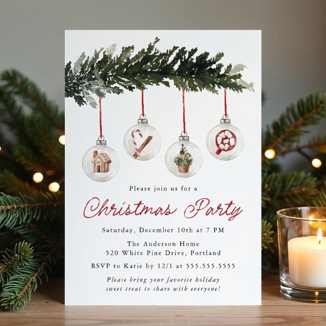 Elegant Watercolor Ornaments Christmas Party Einladung (Von Creator hochgeladen)