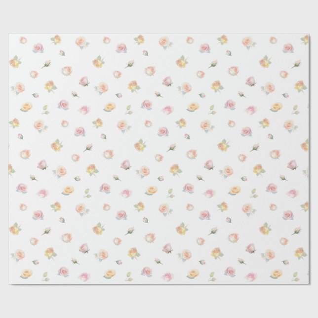 Elegant Watercolor Pastel Pink Blush Roses Pattern Geschenkpapier (Flach)