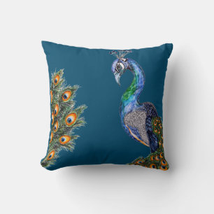 Elegant Watercolor Peacock Navy Kissen