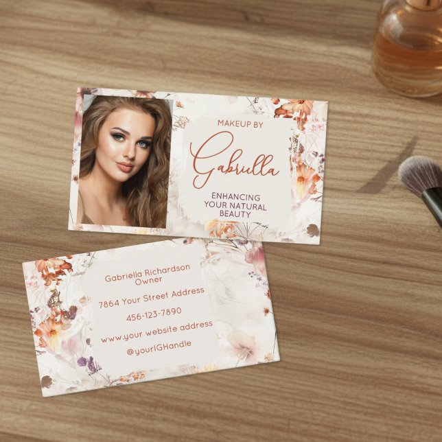 Elegant Watercolor Photo Makeup Business Card Visitenkarte (Von Creator hochgeladen)