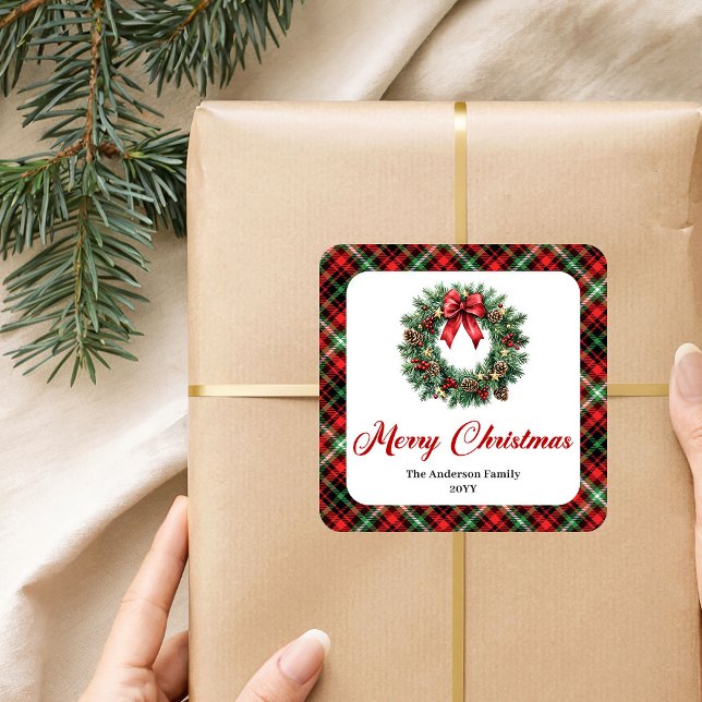 Elegant Watercolor Pine Wreath Christmas Sticker (Elegant Watercolor Pine Wreath Christmas Sticker)