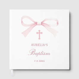 Elegant Watercolor Pink Bow Baptism Gästebuch