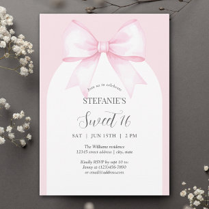 Elegant Watercolor Pink Bow Sweet 16 Geburtstag Einladung