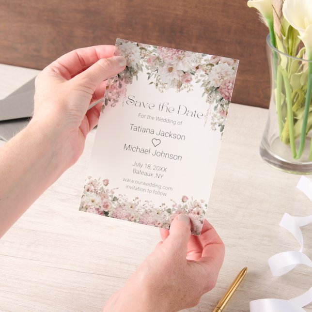 elegant watercolor pink floral save the date  (Handgehalten)