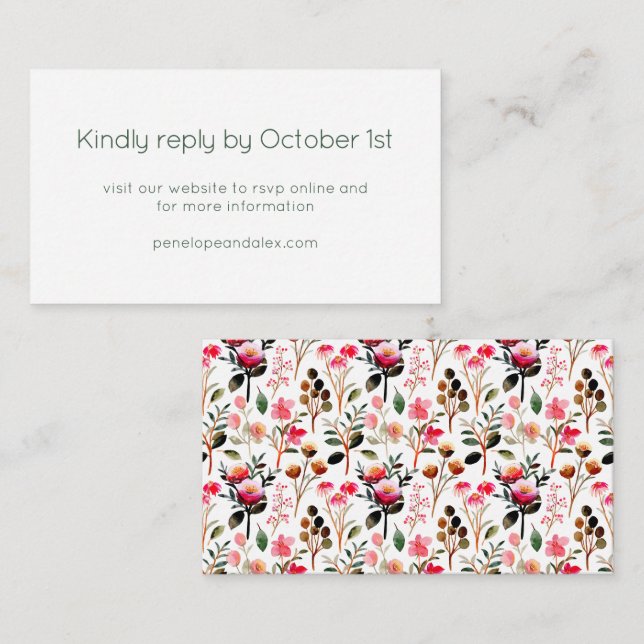 Elegant Watercolor Pink Greenerity Wedding RSVP Begleitkarte (Vorne/Hinten)