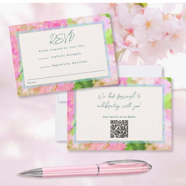 Elegant Watercolor Pink Hydrangea Garden Wedding  RSVP Karte (Von Creator hochgeladen)