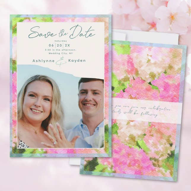 Elegant Watercolor Pink Hydrangea Garden Wedding  Save The Date (Von Creator hochgeladen)