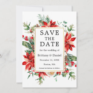 Elegant Watercolor Poinsettia Blumengrün Save The Date