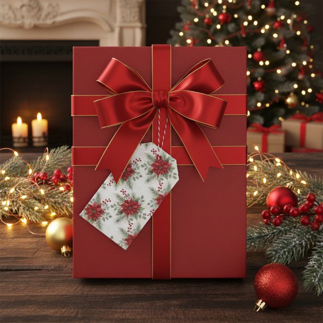 Elegant Watercolor Poinsettia Christmas To / From  Geschenkanhänger (Holiday floral poinsettia gift tag)