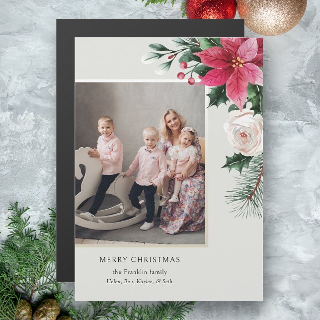 Elegant Watercolor Poinsettias & Roses Magnet Card (Von Creator hochgeladen)