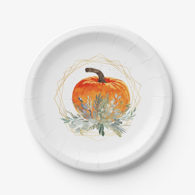 Elegant Watercolor Pumpkin Pappteller (Vorderseite)