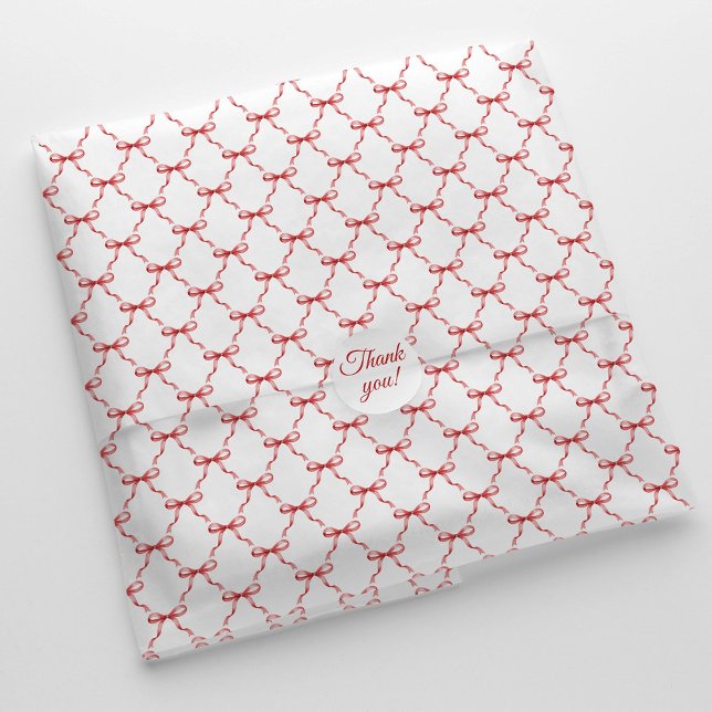 Elegant Watercolor Red Bow Trellis Pattern Seidenpapier (Elegant watercolor red bow trellis pattern tissue paper for business packaging and personal use.)