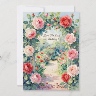 Elegant Watercolor Rose Garden Floral Arch Wedding Einladung