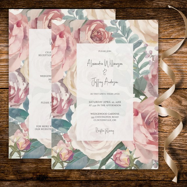 Elegant Watercolor Roses Wedding Invitation Einladung (Von Creator hochgeladen)