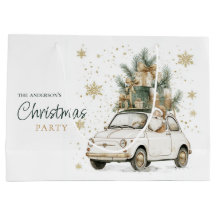 Elegant Watercolor Santa Car Snow Christmas Party