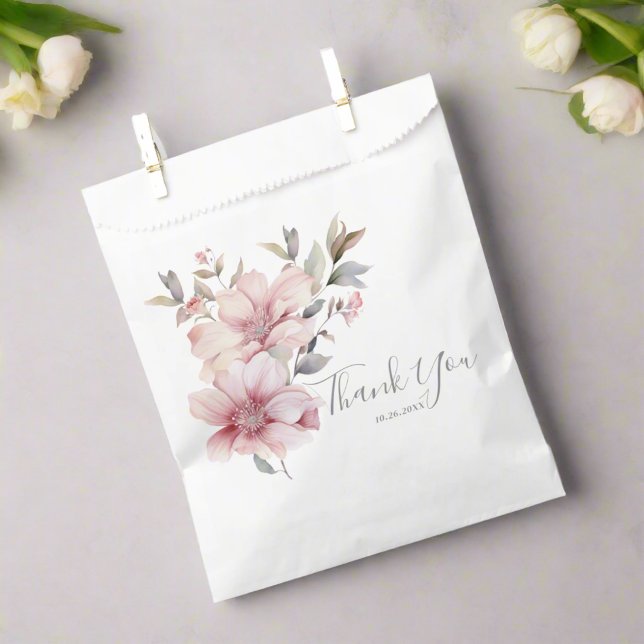 Elegant Watercolor Soft Pink Floral Vielen Dank Geschenktütchen (Von Creator hochgeladen)