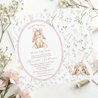Elegant Watercolor some bunny pink bow Baby Shower Einladung