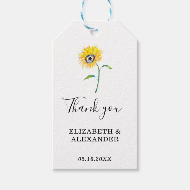 Elegant Watercolor Sonnenblume Danke für Ihre Hoch Geschenkanhänger (Vorderseite)