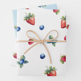 Elegant Watercolor Strawberry Raspberry Blueberry Geschenkpapier Set