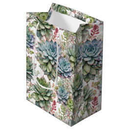 Elegant Watercolor Succulent Garden Botanicals Mittlere Geschenktüte